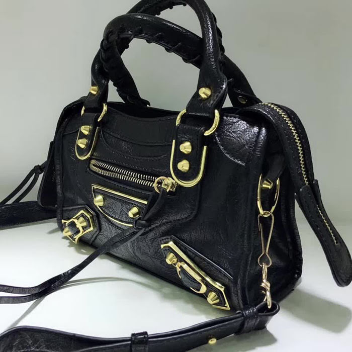 BALENCIAG巴黎世家 Balenciaga city S 平金 23cm 限量的爆裂紋羊皮 手提肩背斜挎包  BL1752